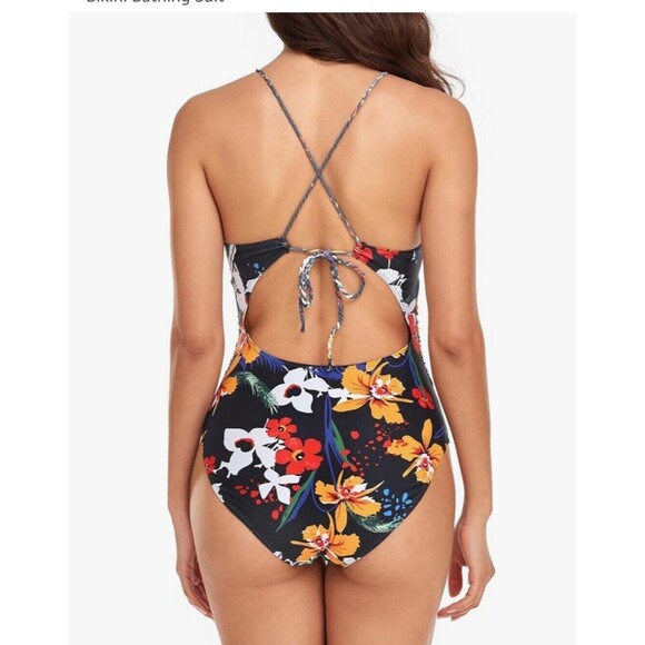 Luna Wave Women's One Piece Swimsuit Halter Neck Hollow Front Ruched Beach Wear - Picture 2 of 10